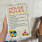 Letrero de metal con reglas de la casa estilo caricatura | Decoración de habitación infantil