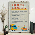 Cartoon Style House Rules Metal Sign: Kids Room Decor