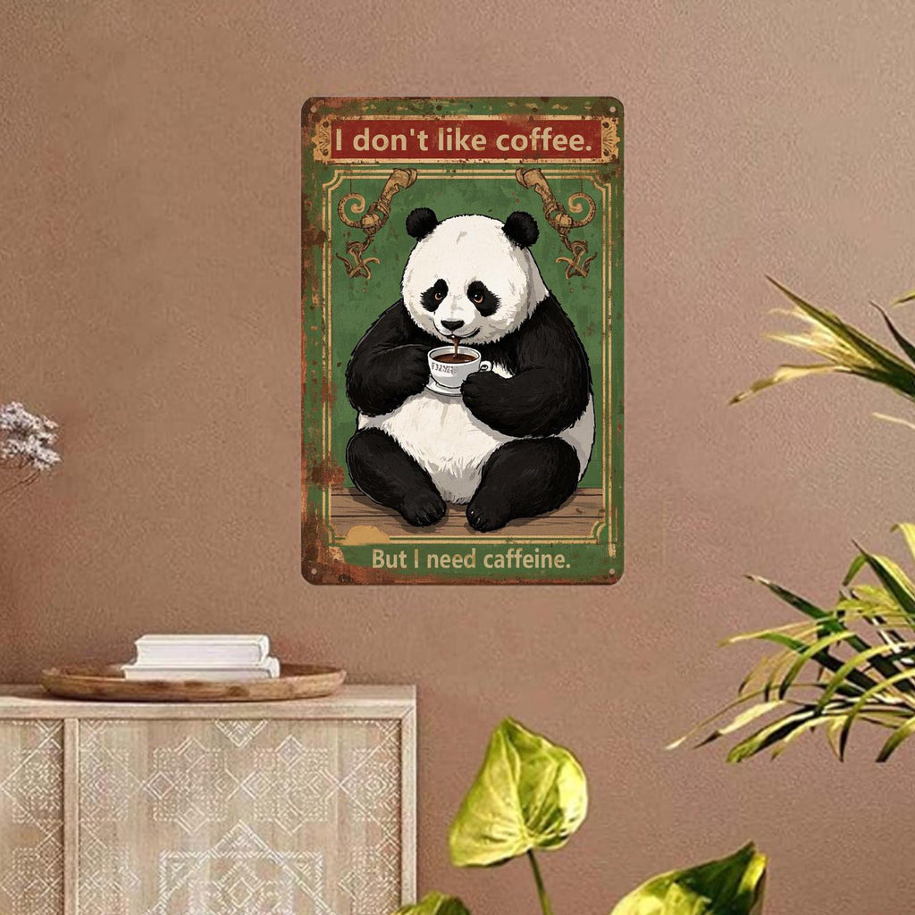 Panda mit Kaffee Metallschild | Lustige Vintage Café Bar Wanddeko