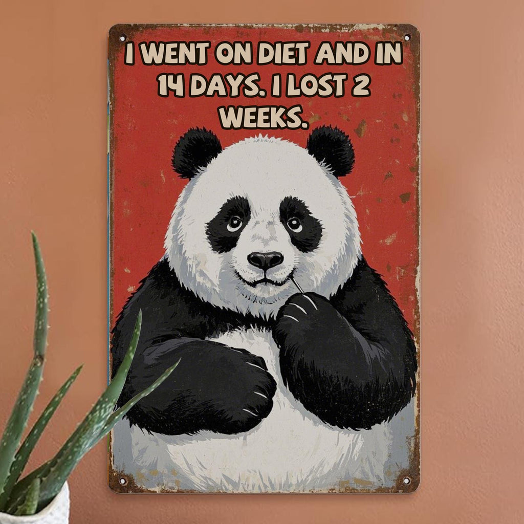 Funny Panda Diet Metal Sign: Vintage Style Kitchen Bar Art