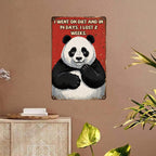 Pancarte en métal « Funny Panda Diet » | Décoration vintage pour cuisine et bar