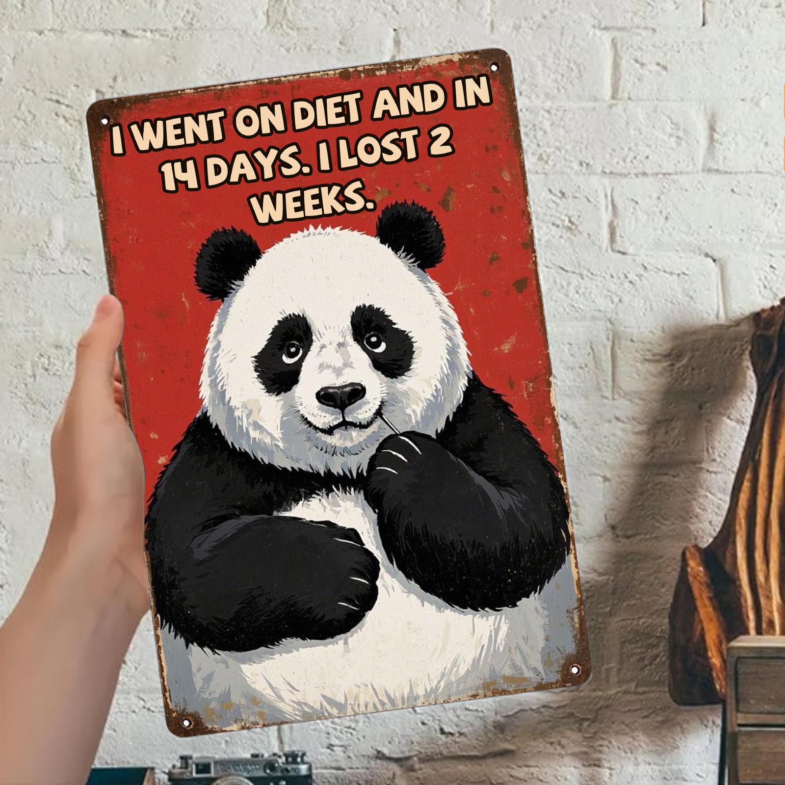 Funny Panda Diet Metal Sign: Vintage Style Kitchen Bar Art
