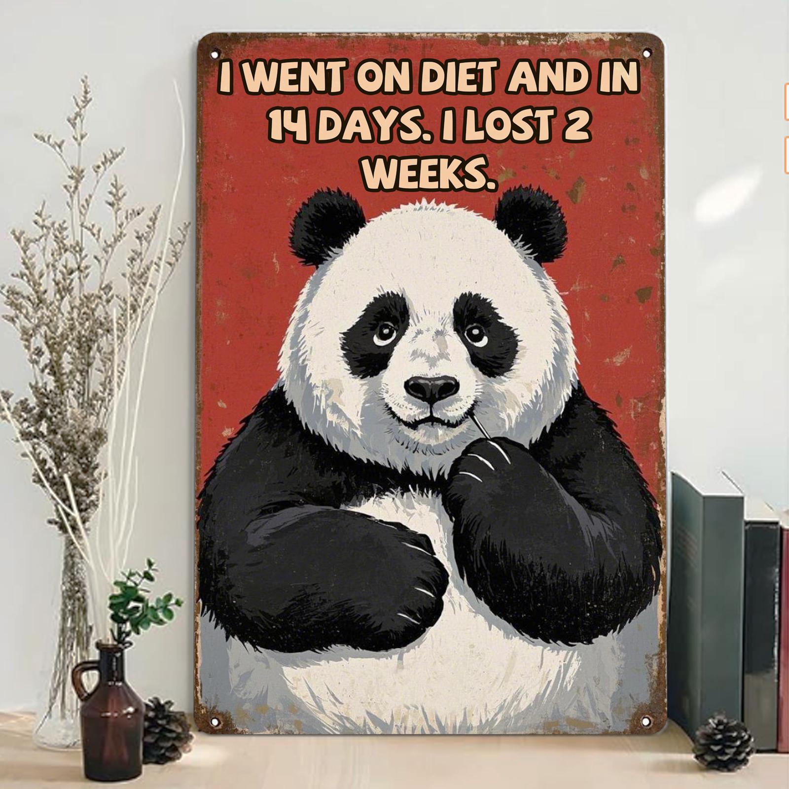 Funny Panda Diet Metal Sign: Vintage Style Kitchen Bar Art