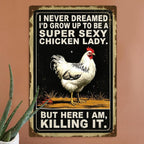 Letrero de metal divertido de "Funny Chicken Lady" | Decoración de pared retro de casa de campo