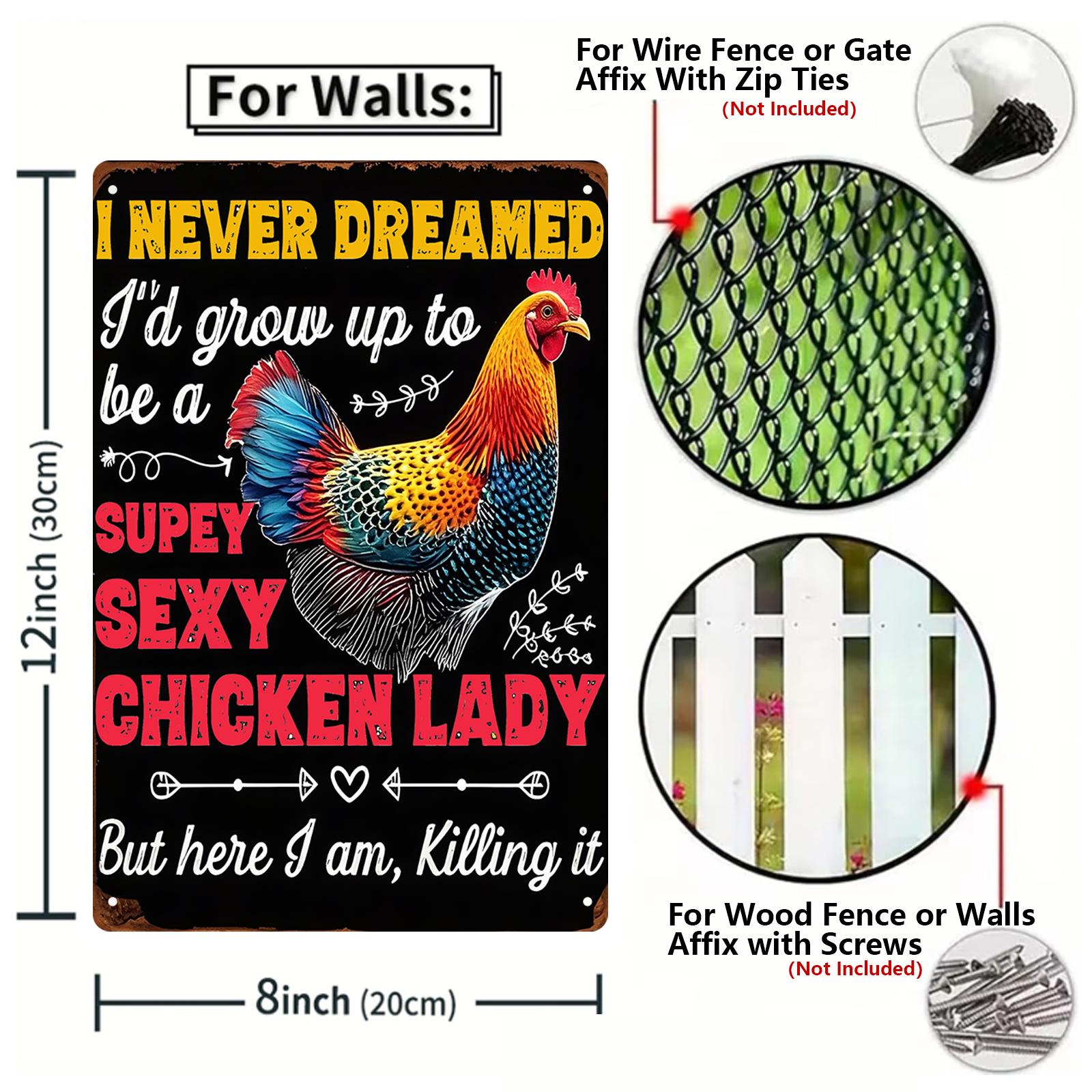 Funny Chicken Lady Metal Sign: Rustic Farmhouse Kitchen Decor