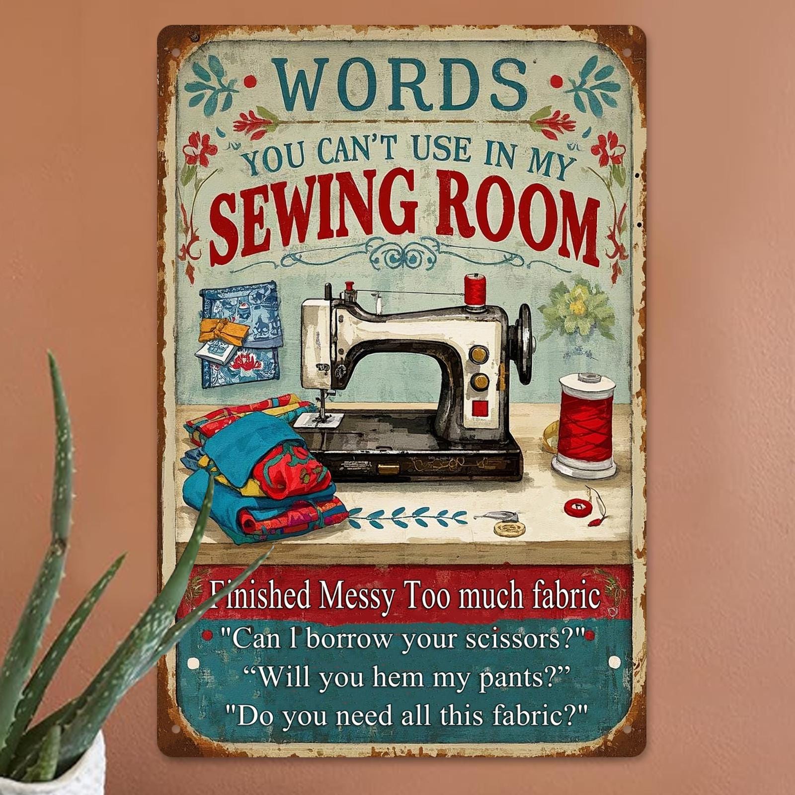 Funny Sewing Room Metal Sign: Words You Can't Use - Vintage Style Wall Art