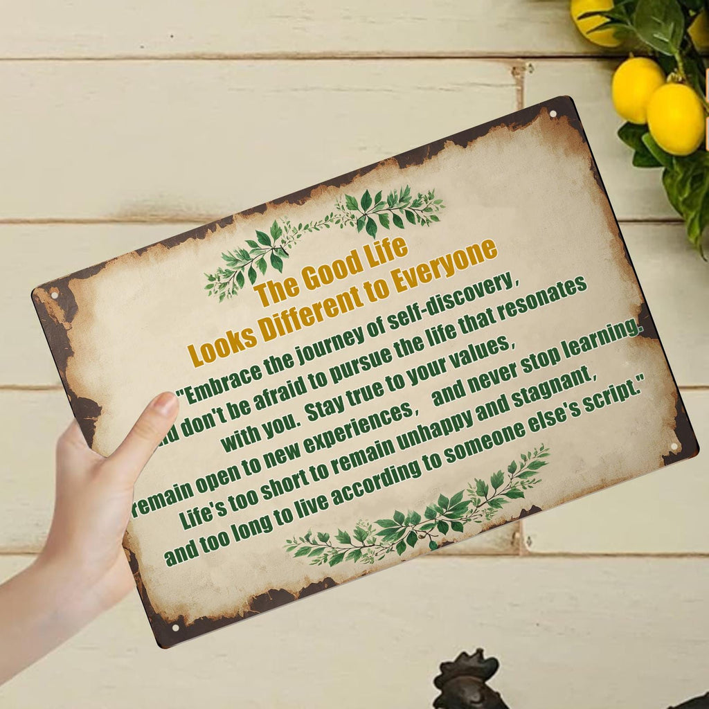 Inspirational Metal Sign: Good Life, Rustic Farmhouse Wall Art