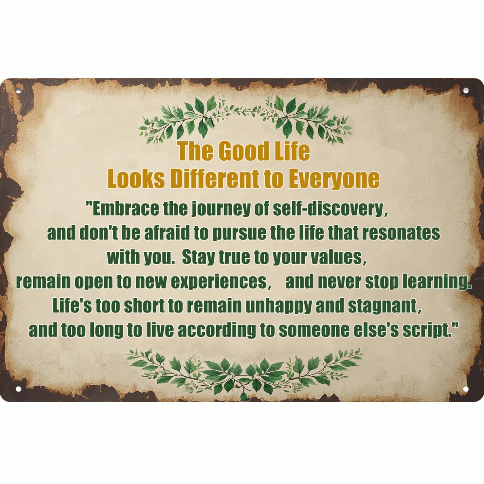 Inspirational Metal Sign: Good Life, Rustic Farmhouse Wall Art