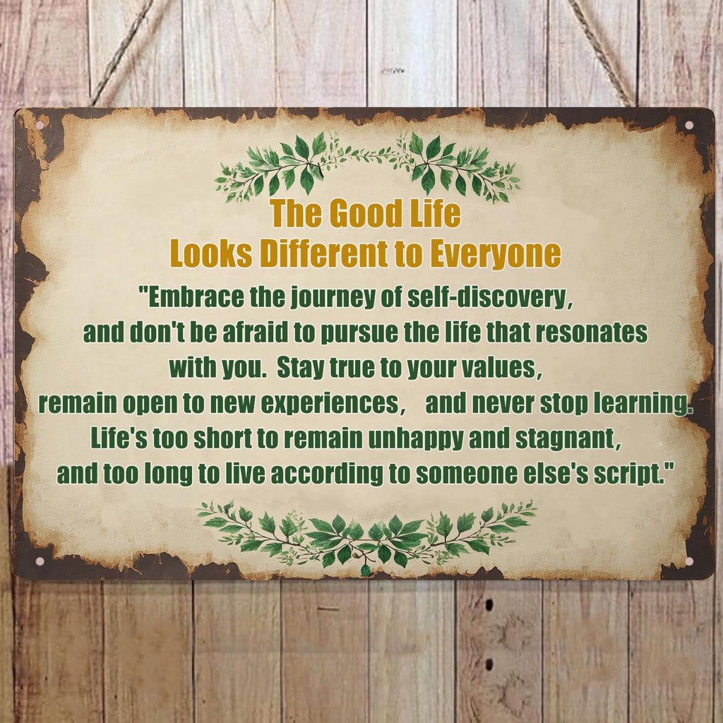 Inspirational Metal Sign: Good Life, Rustic Farmhouse Wall Art