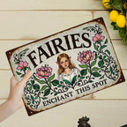 Plaque métallique vintage jardin de fées | Décoration d'intérieur rustique (20x30 cm)