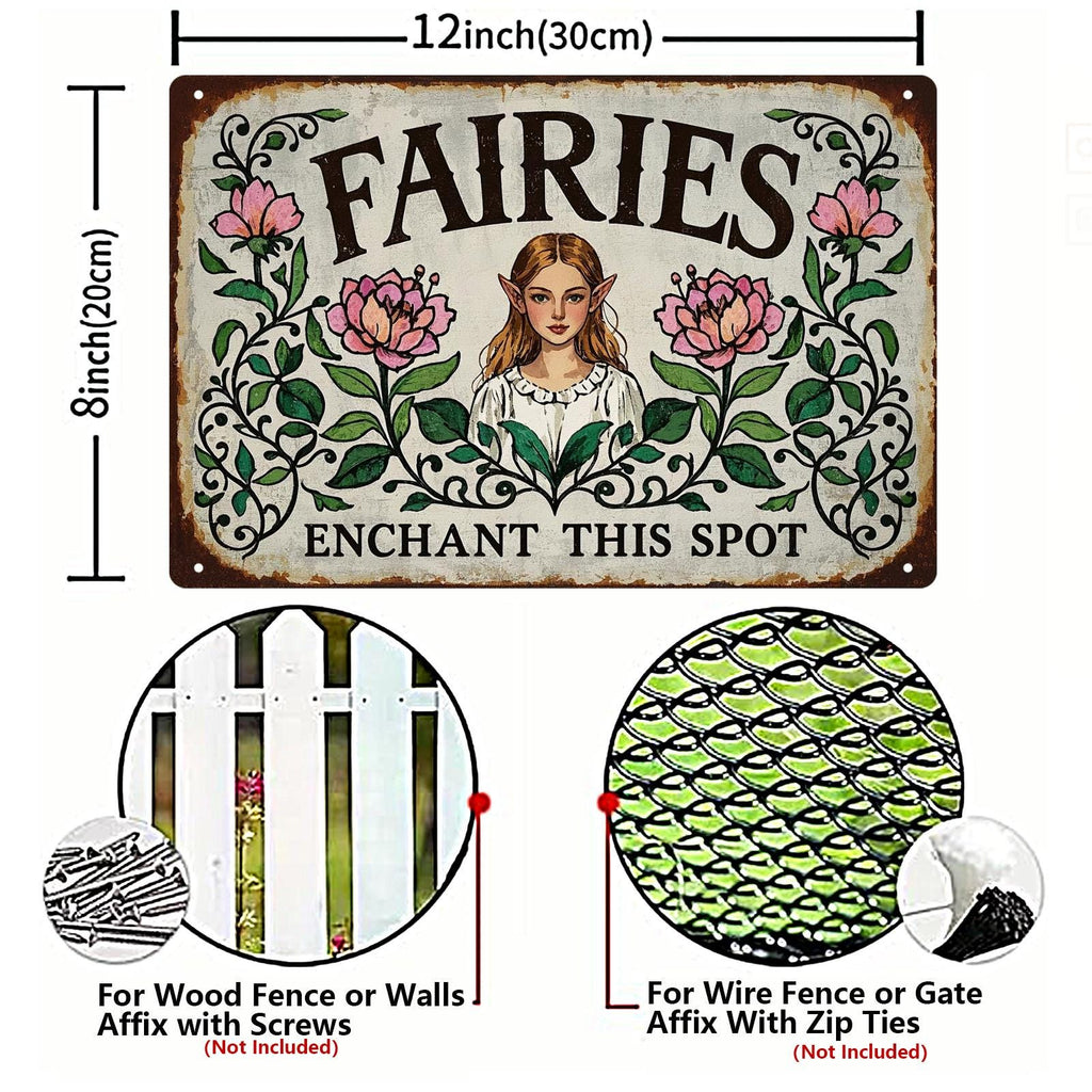 Plaque métallique vintage jardin de fées | Décoration d'intérieur rustique (20x30 cm)