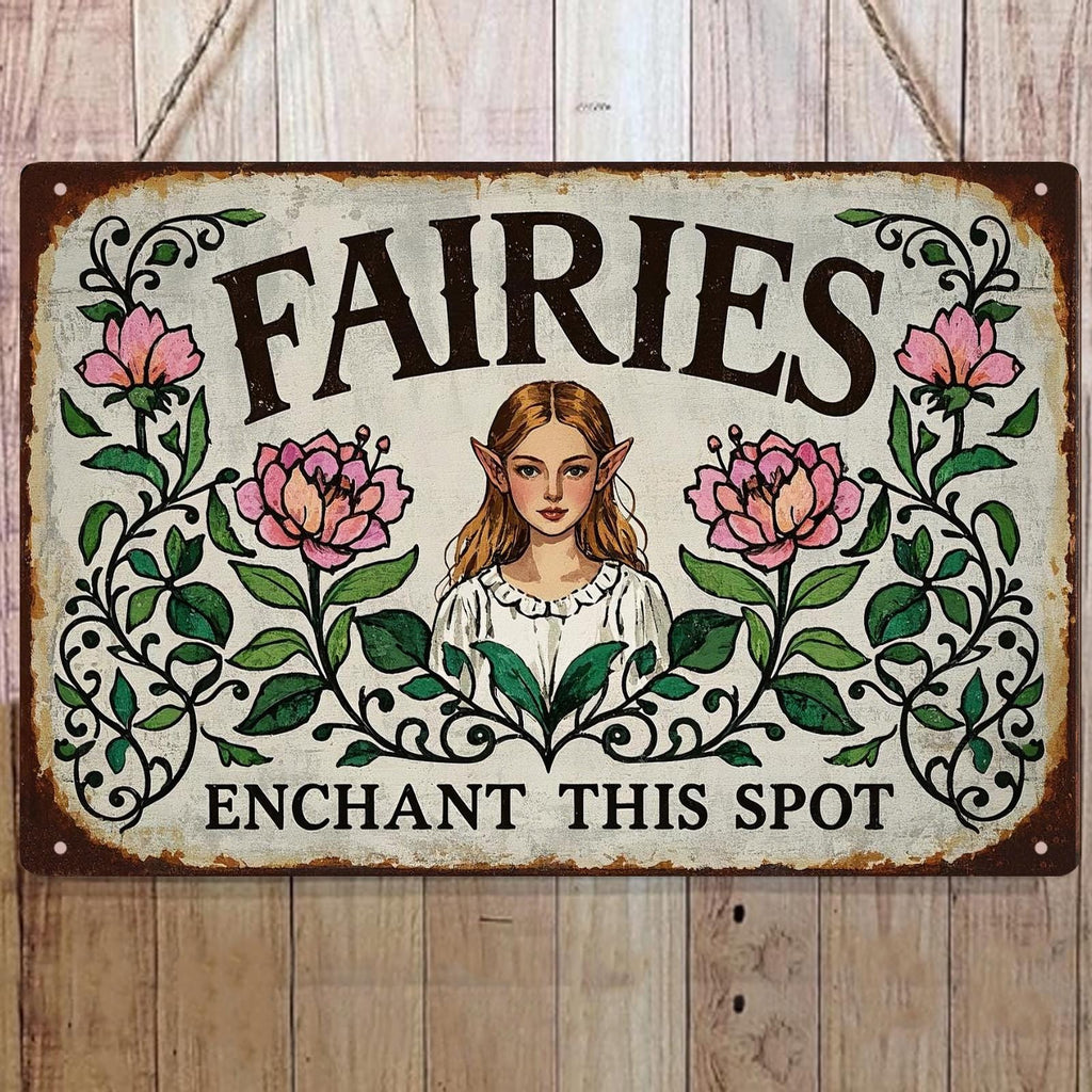 Plaque métallique vintage jardin de fées | Décoration d'intérieur rustique (20x30 cm)