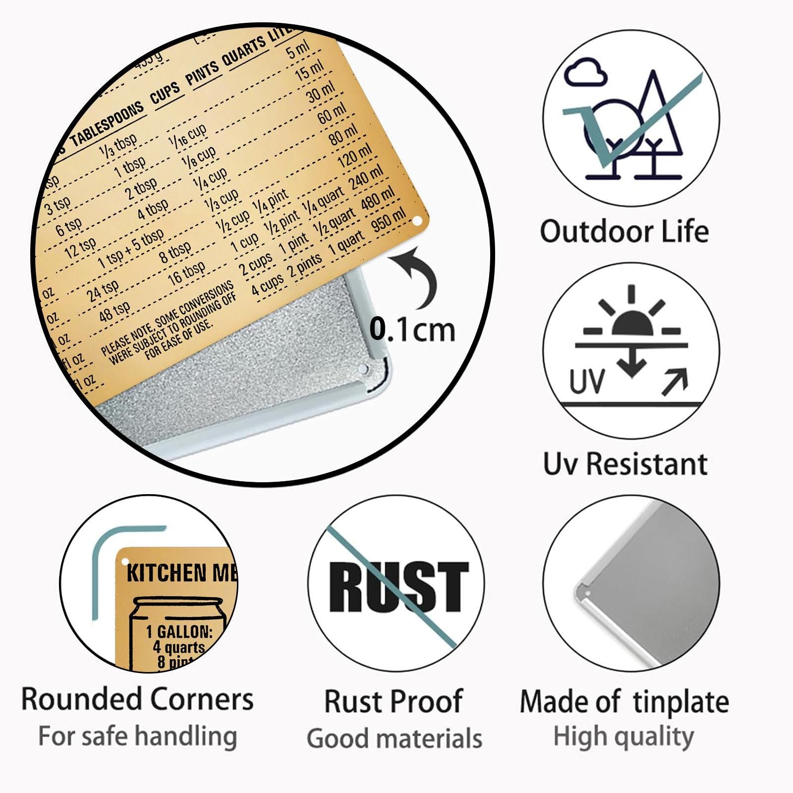 Kitchen Measurement Conversion Chart: Vintage Metal Sign, Farmhouse Decor