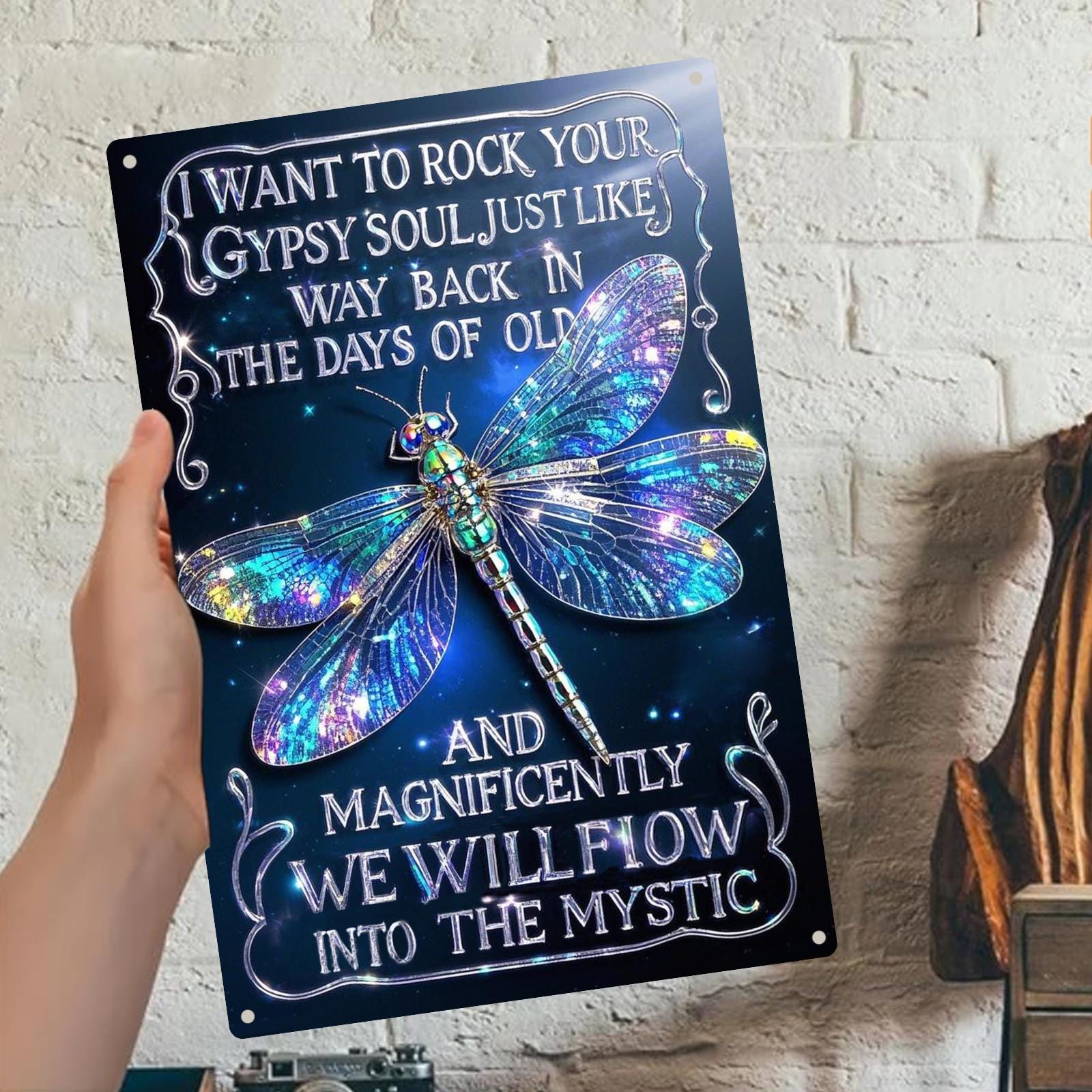 Dragonfly Metal Sign: Vintage Boho Wall Decor, Inspirational Quote
