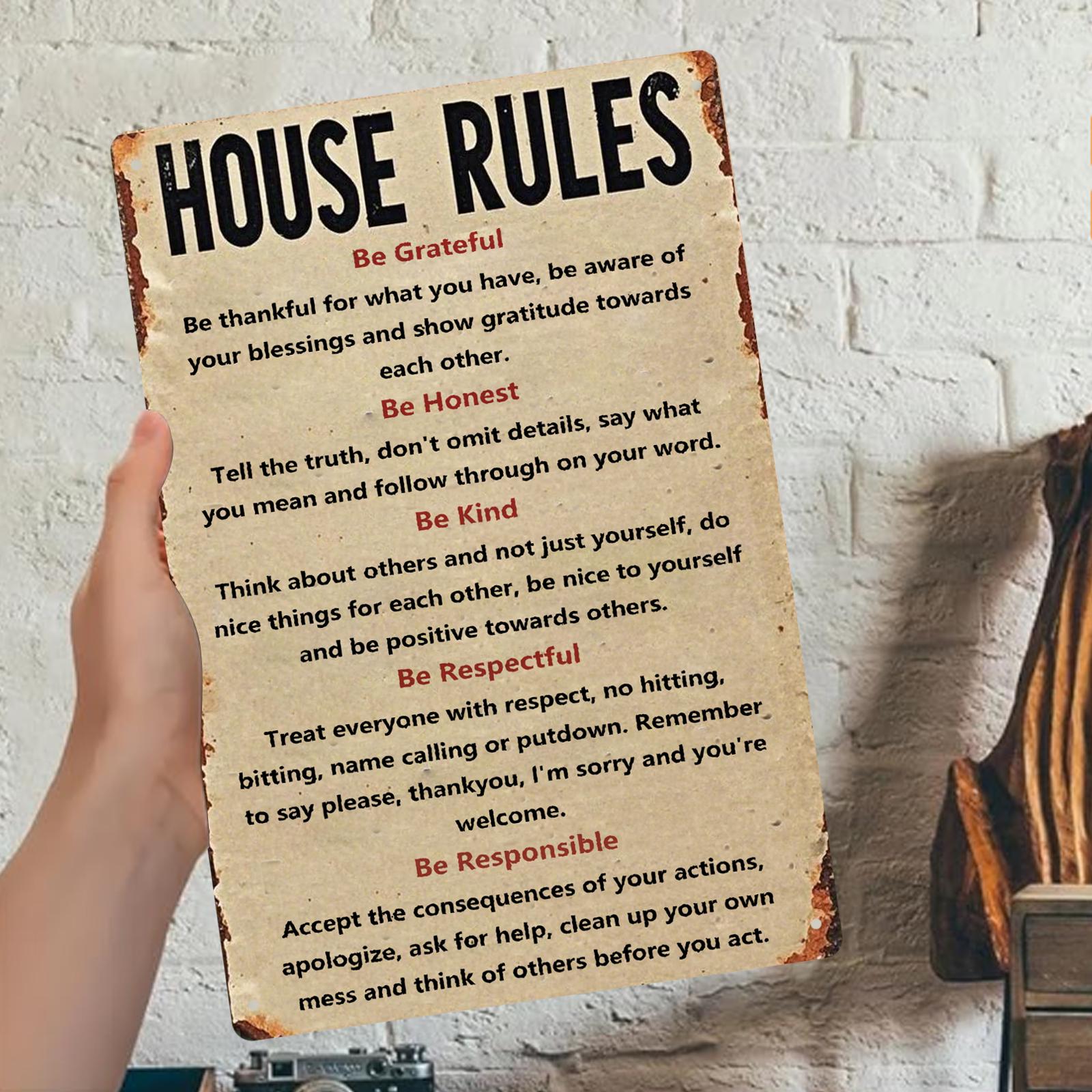 Vintage Style House Rules Metal Sign: Inspirational Home Decor