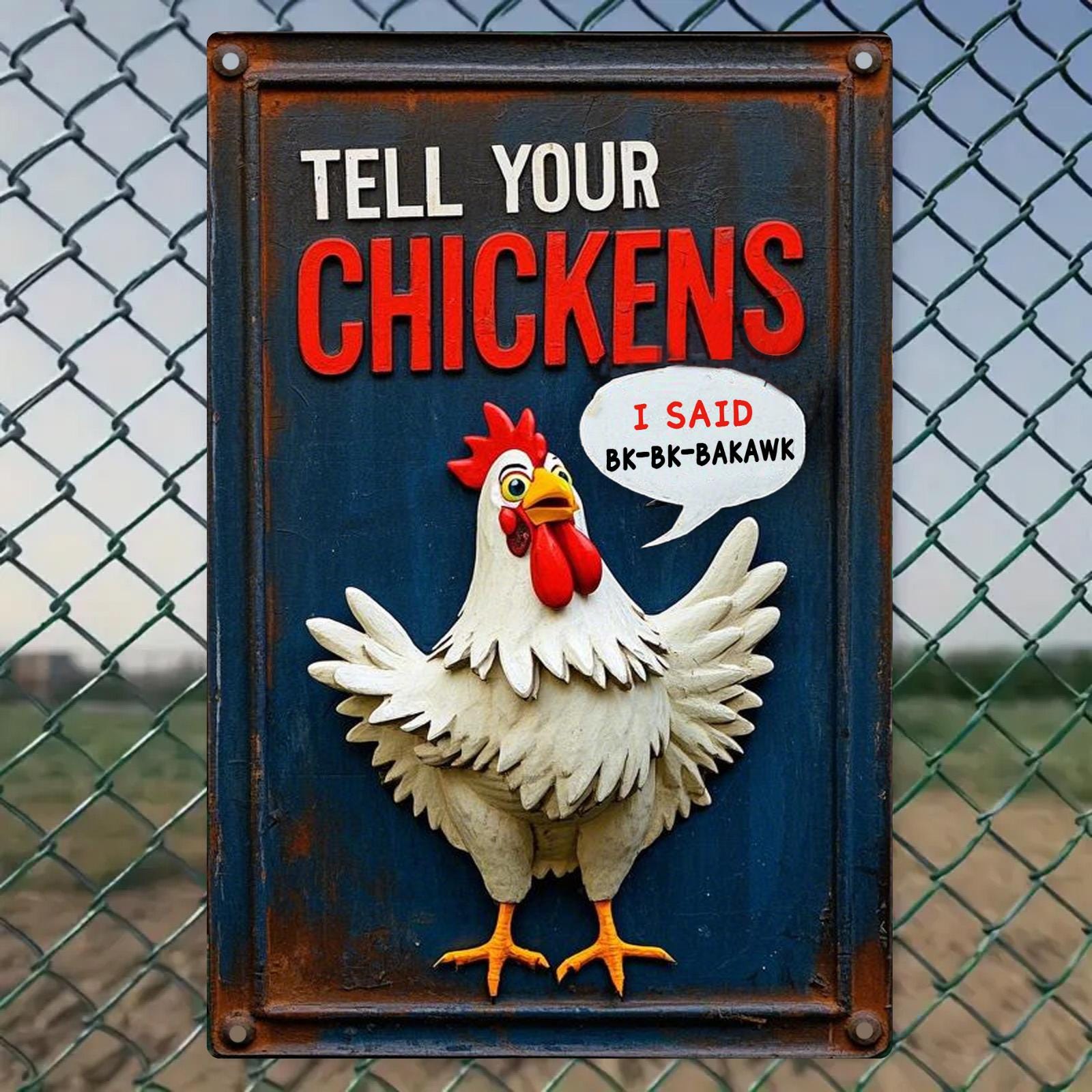 Funny Chicken Metal Sign: Farmhouse Kitchen Bar Decor