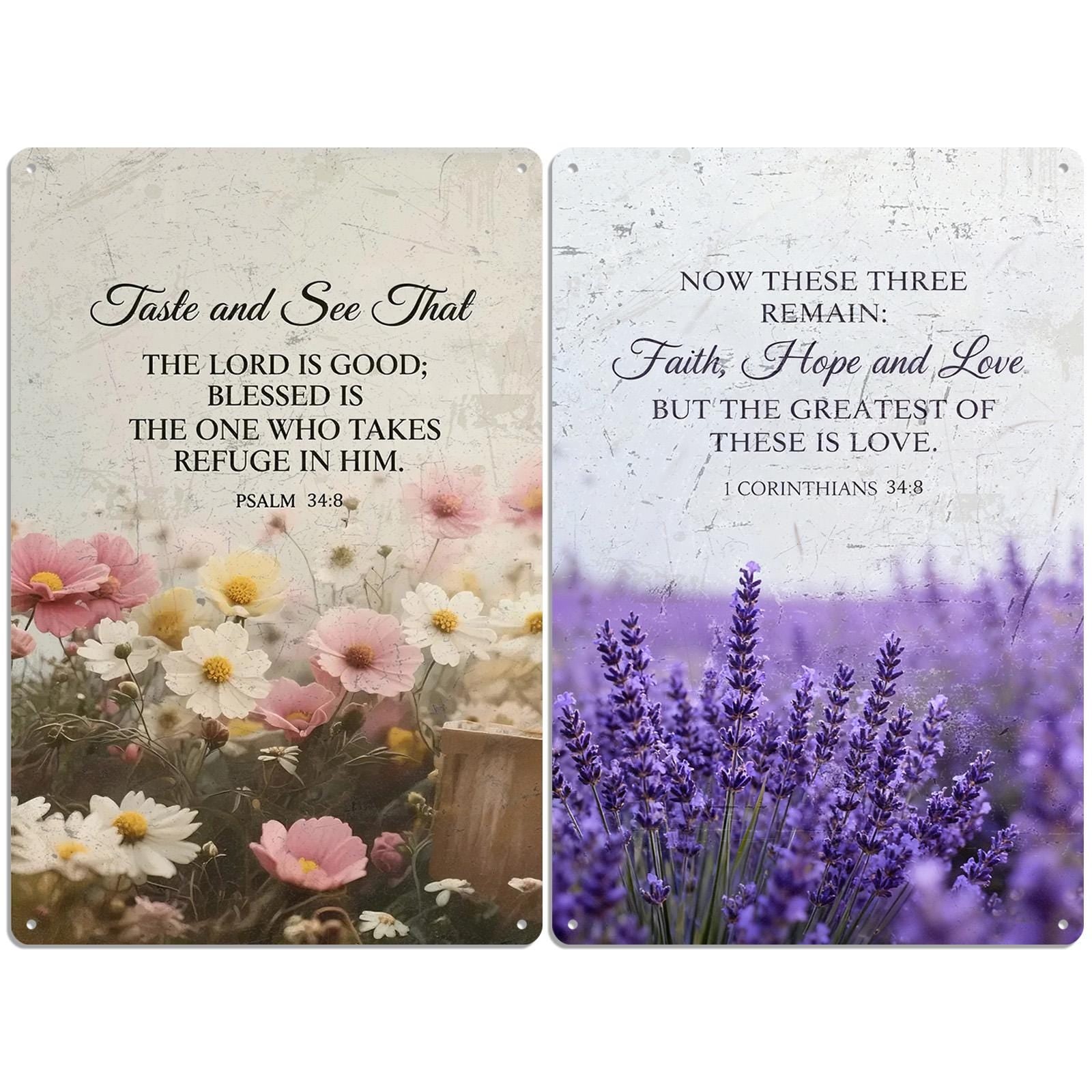 Floral Metal Wall Art, Bible Verse Sign, Faith Hope Love, 8x12