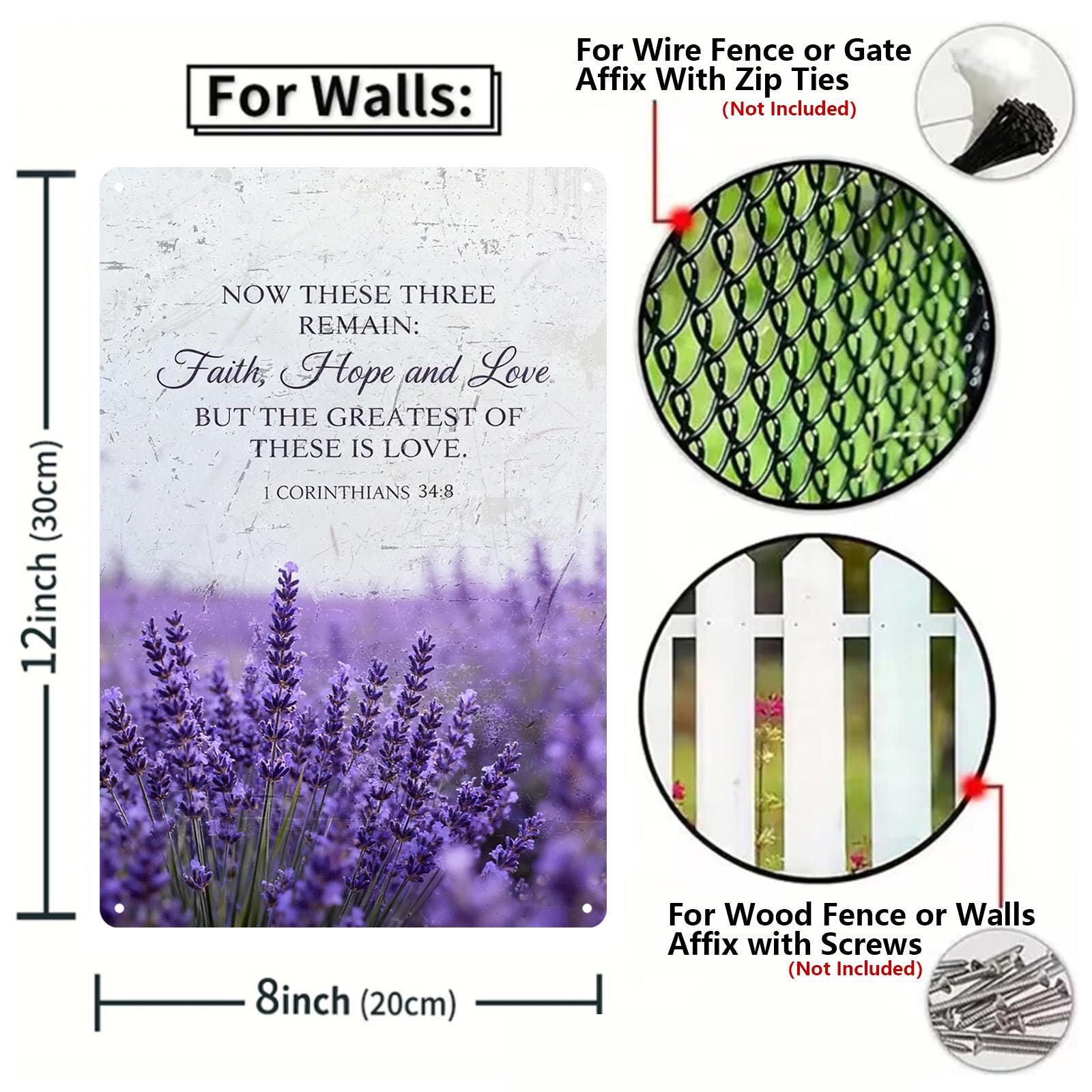 Floral Metal Wall Art, Bible Verse Sign, Faith Hope Love, 8x12