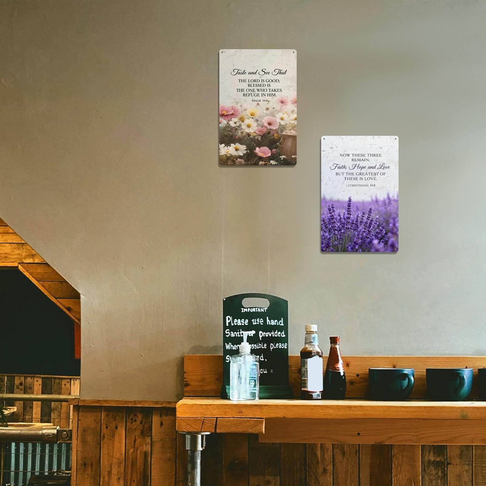 Floral Metal Wall Art, Bible Verse Sign, Faith Hope Love, 8x12