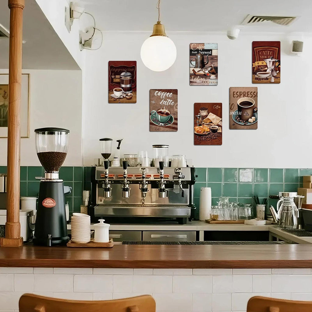 Vintage Coffee Art Metal Sign, Cappuccino, Latte, Espresso Print