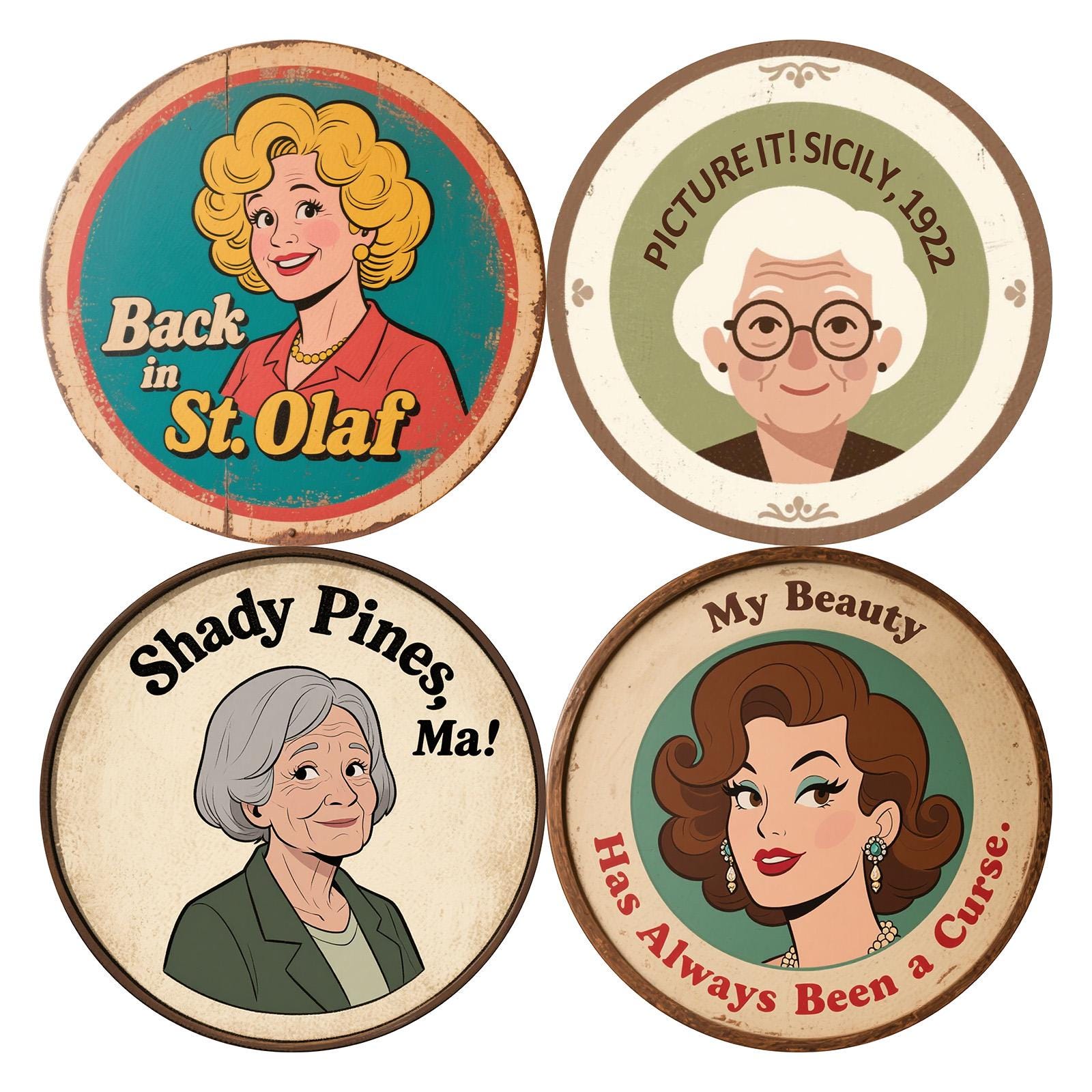 Golden Girls Retro Metal Sign, Back in St. Olaf Decor, Set of 4