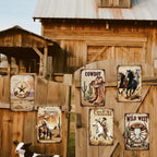 Plaque métallique rétro western | Impression cowboy, cheval, cactus