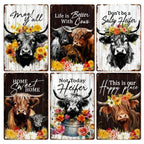 Panneau mural en métal « Citation Vache », Décoration florale de ferme