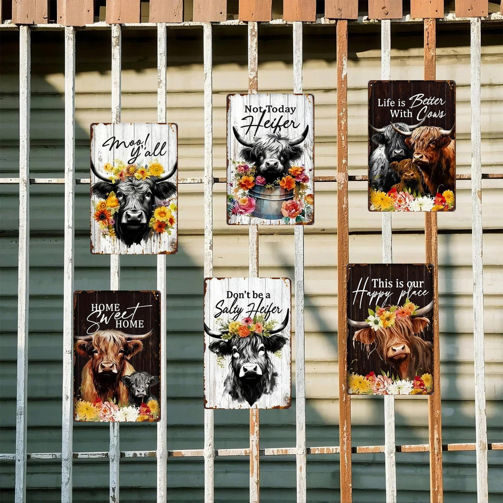 Cow Quote Metal Sign, Floral Farmhouse Decor