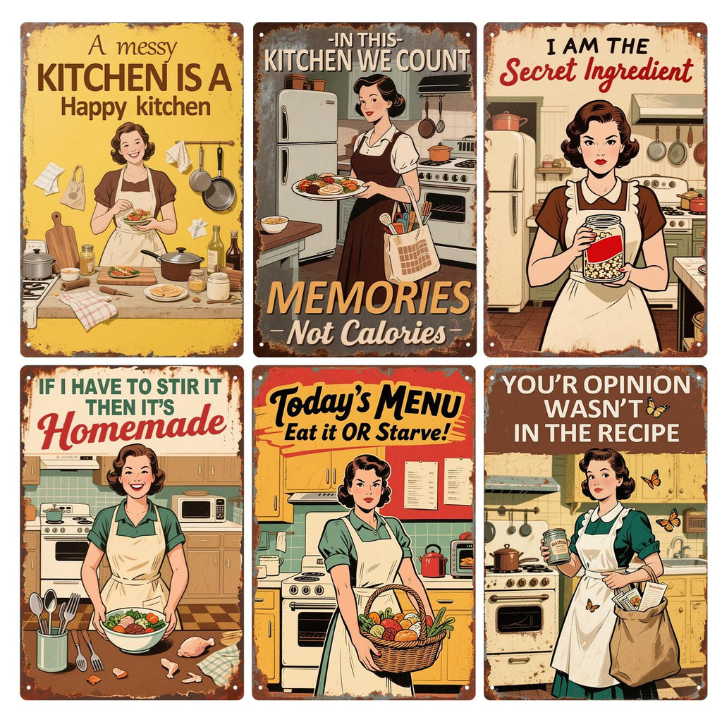 Vintage Kitchen Metal Sign | Retro Cooking Quotes Wall Art (8x12)