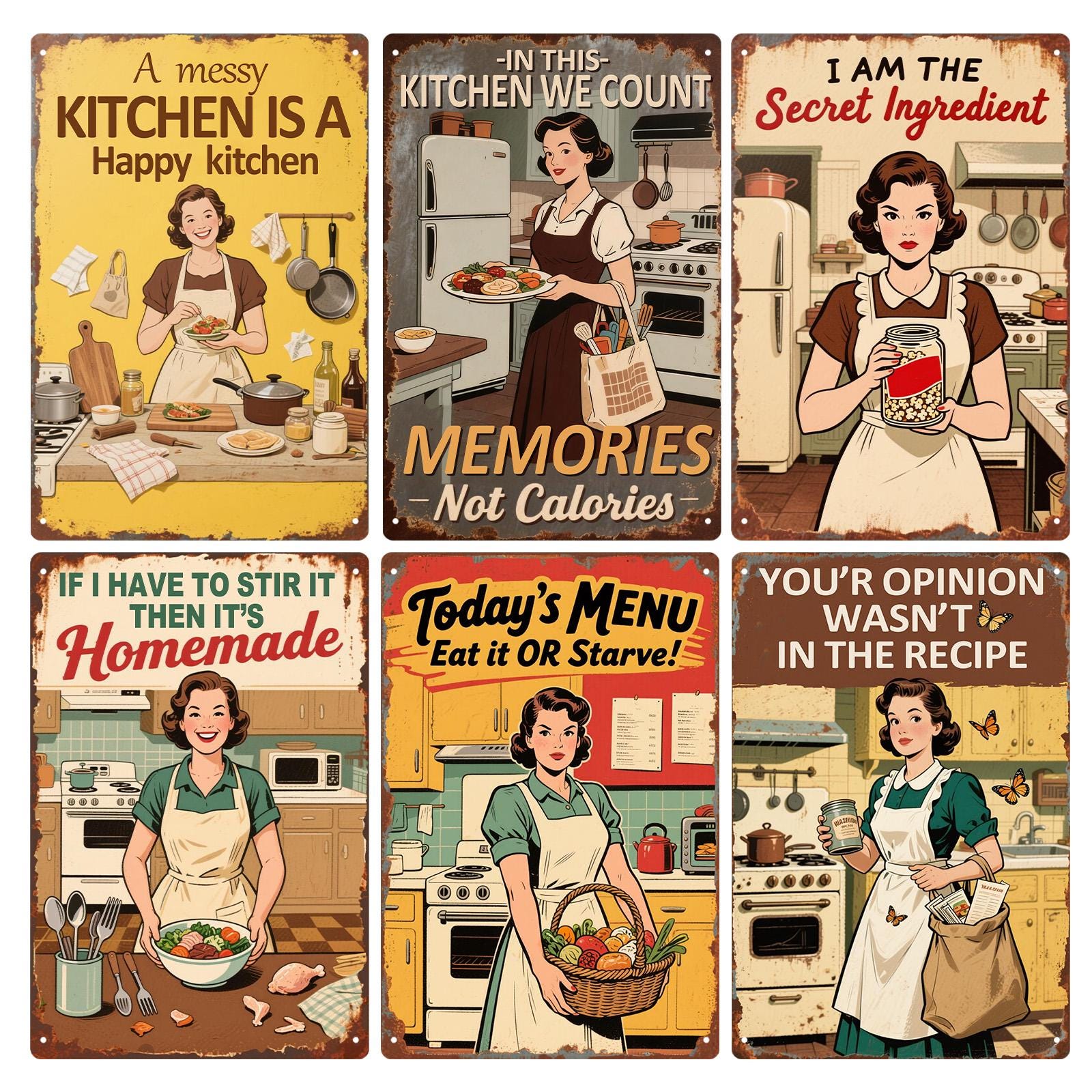 Vintage Kitchen Metal Sign | Retro Cooking Quotes Wall Art (8x12)