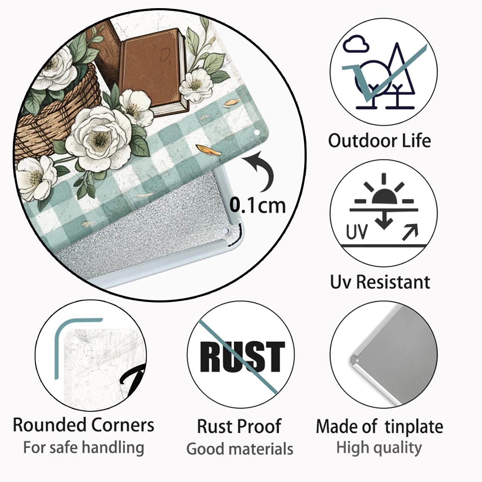 Christian Home Decor Metal Sign Set, Green Checkered Floral Art