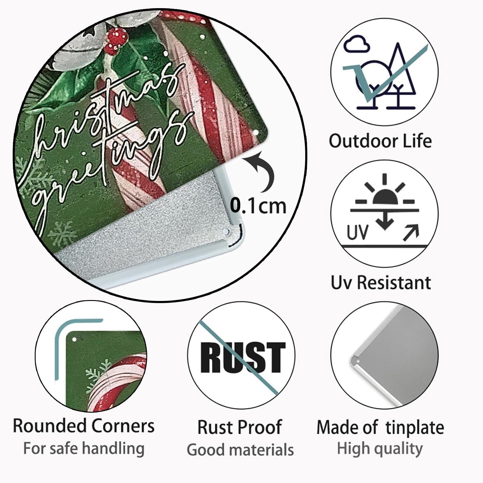 Vintage Christmas Metal Sign: Snowman, Santa, Reindeer Ornaments