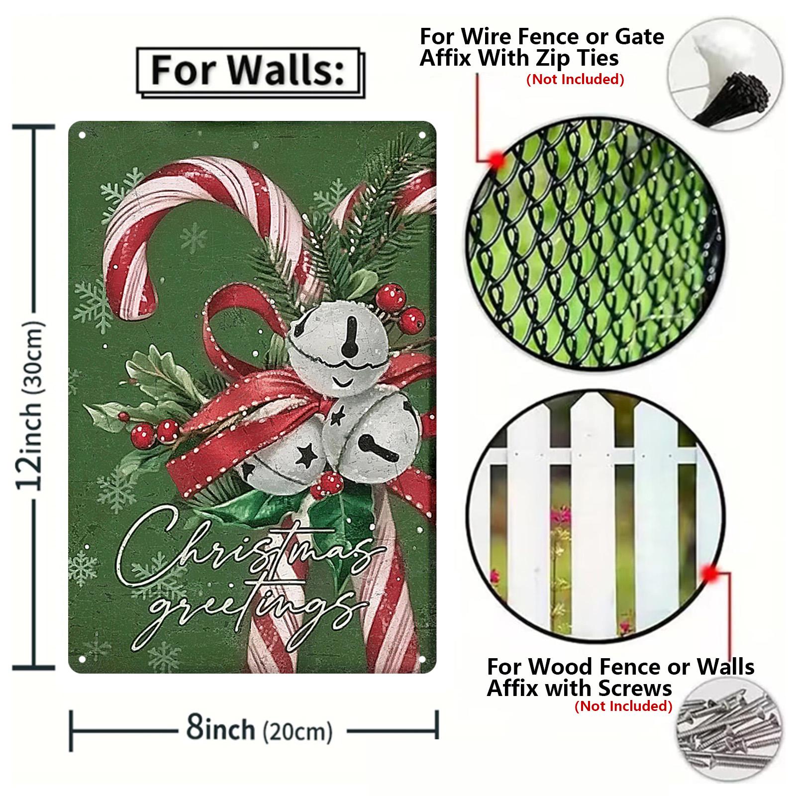 Vintage Christmas Metal Sign: Snowman, Santa, Reindeer Ornaments