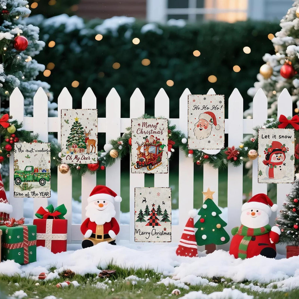 Lot de panneaux en étain camion, père Noël, sapin de Noël festif
