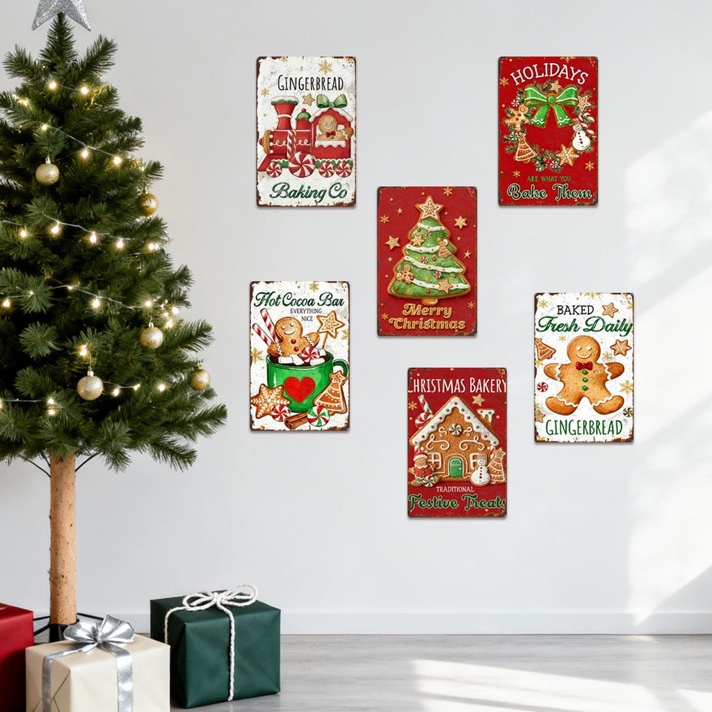 Christmas Metal Sign Set: Gingerbread, Cocoa, Tree (Set of 6)