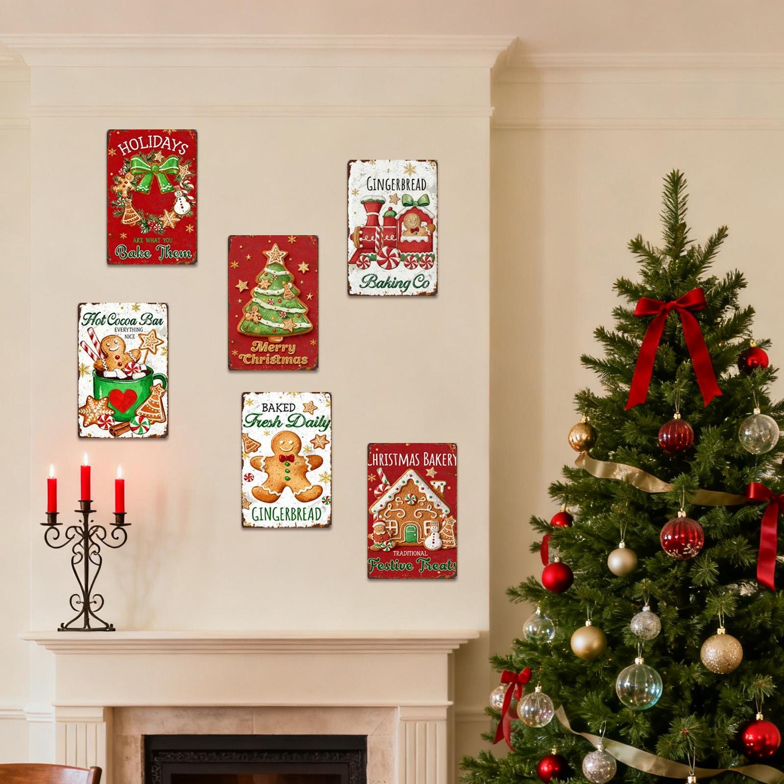 Christmas Metal Sign Set: Gingerbread, Cocoa, Tree (Set of 6)