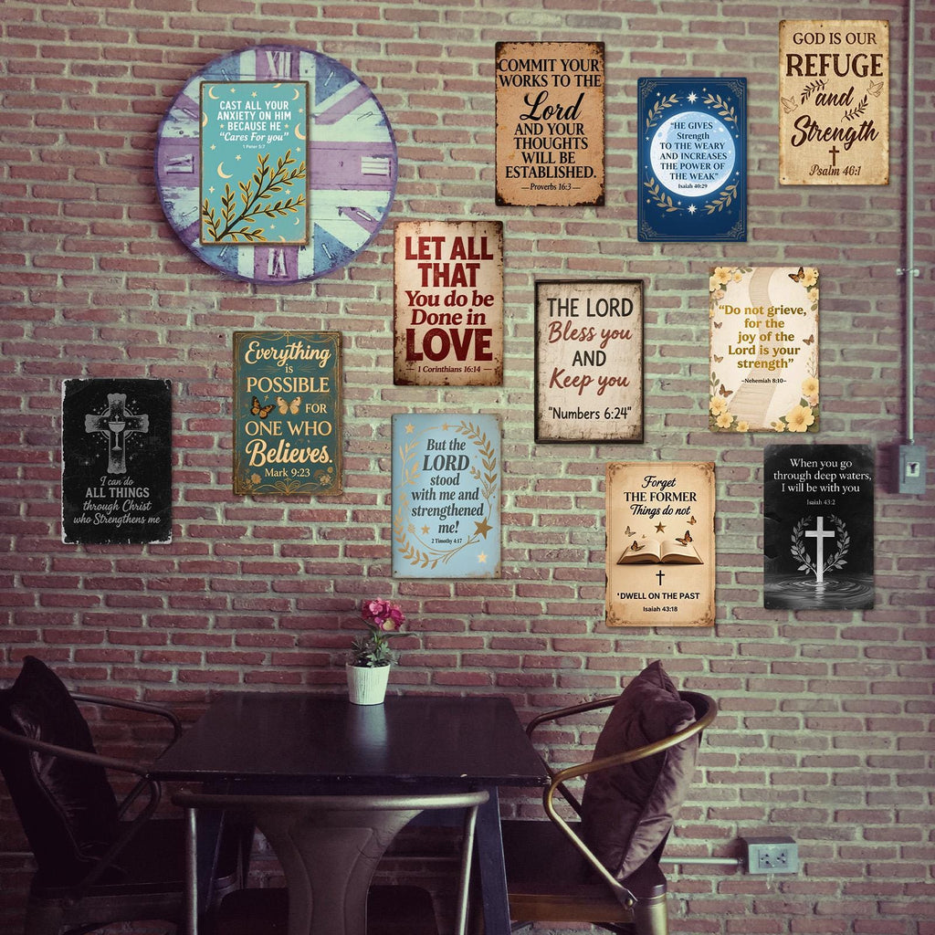 Inspirational Bible Verse Metal Sign, Rustic Religious Wall Art