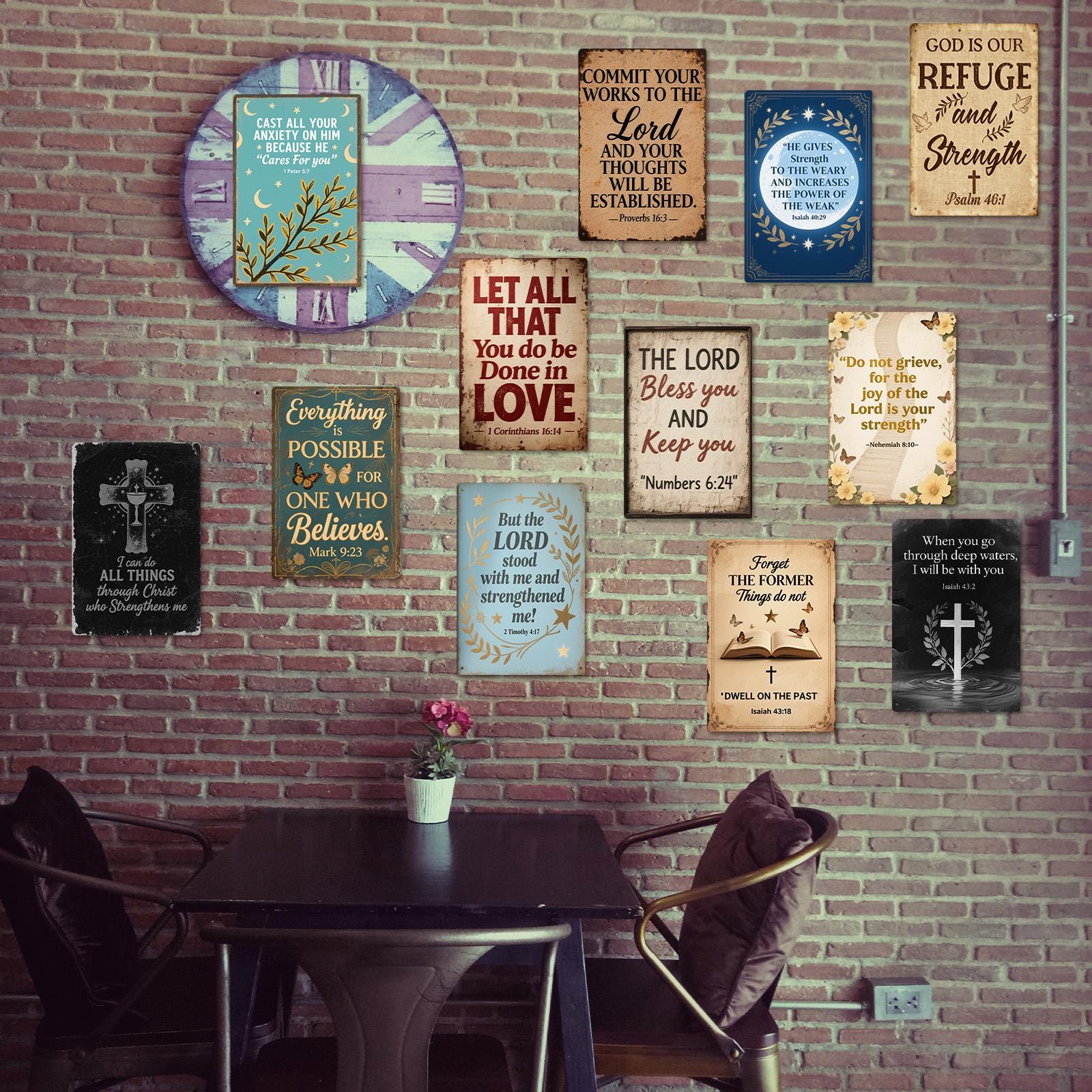 Inspirational Bible Verse Metal Sign, Rustic Religious Wall Art