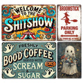 Lot d'enseignes métalliques rétro | Décoration murale amusante pour Halloween et le café