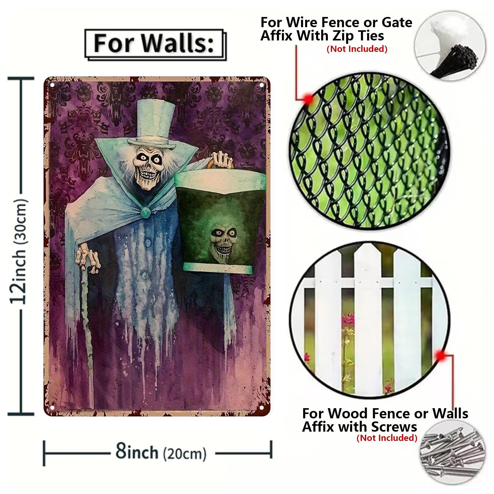 Vintage Halloween Metal Sign: Spooky Characters, Devil, Witch