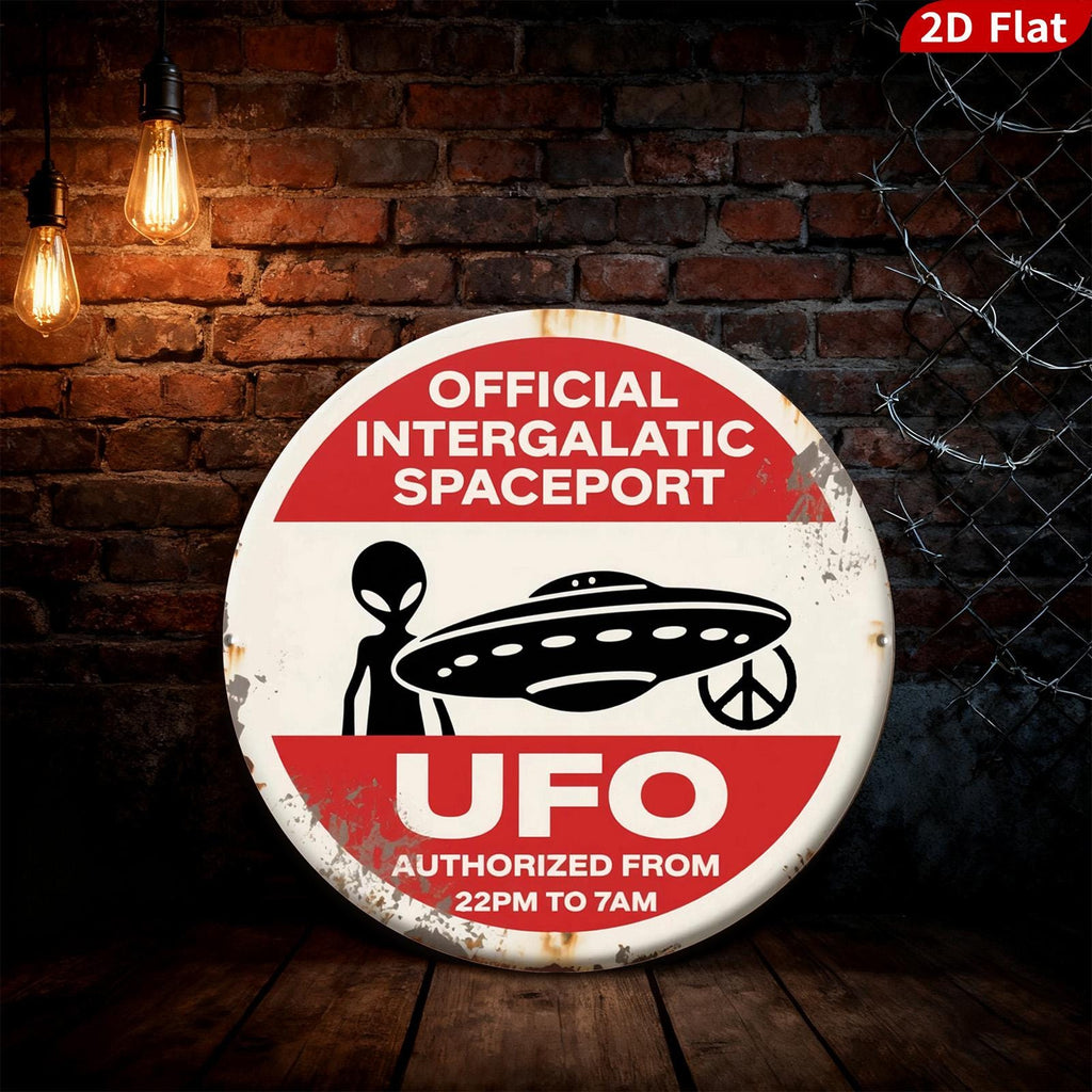 UFO Alien Weltraumhafen Metallschild | Sci-Fi Wandbild (20x20 cm)