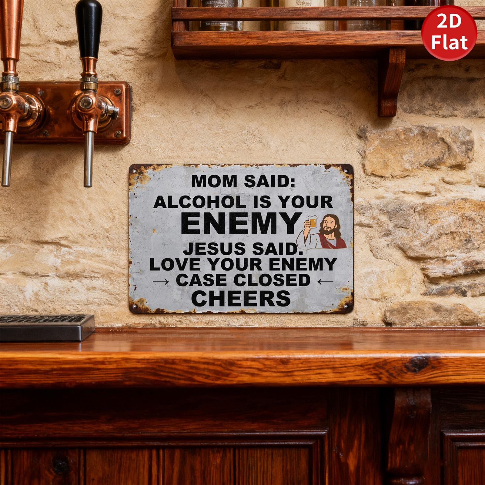 Funny Deer Hunting Metal Sign: Jesus, Beer, Love Your Enemy