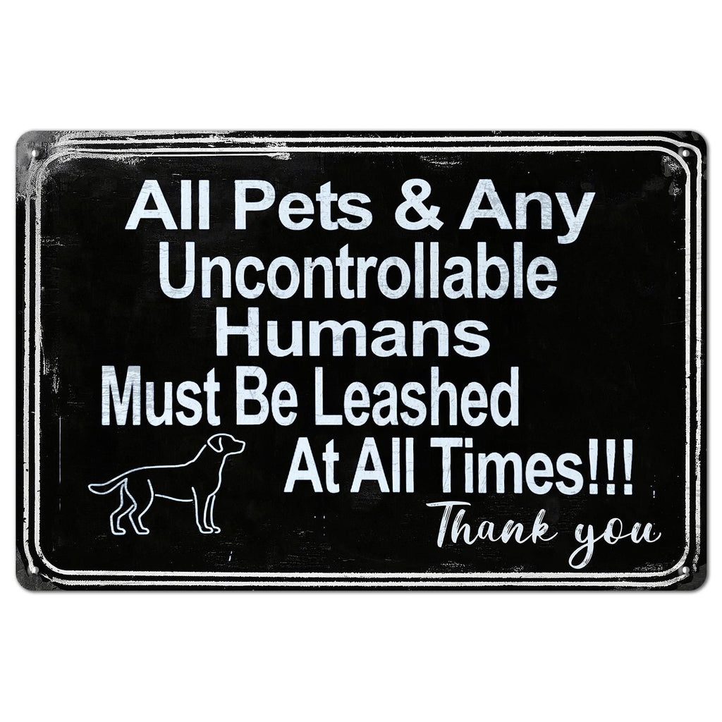 Leashed Pets Metal Sign: Funny Dog Silhouette, Indoor/Outdoor Decor