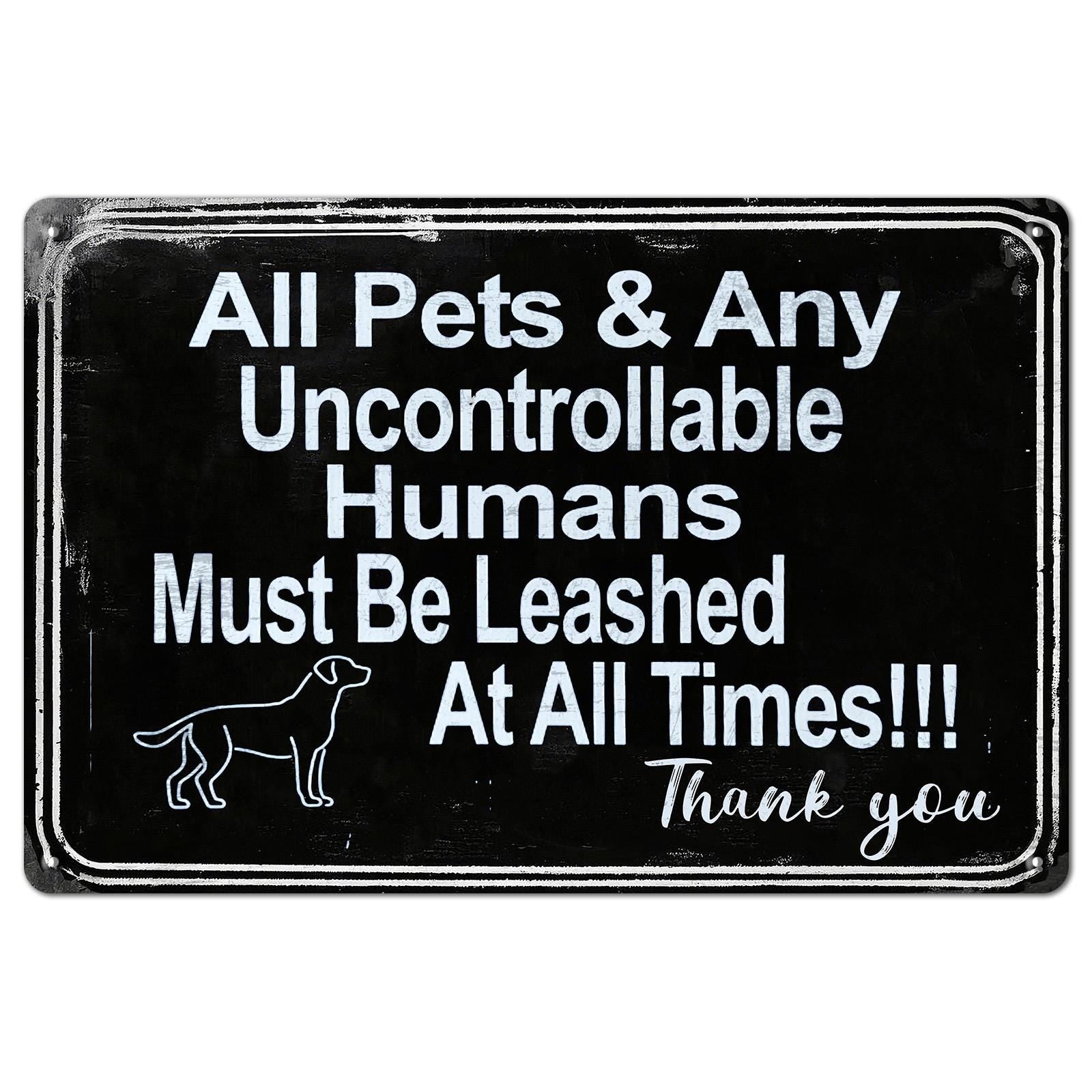 Leashed Pets Metal Sign: Funny Dog Silhouette, Indoor/Outdoor Decor