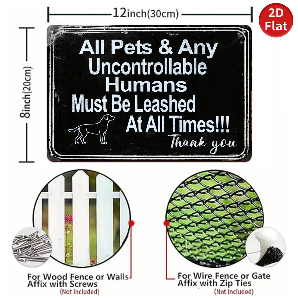 Leashed Pets Metal Sign: Funny Dog Silhouette, Indoor/Outdoor Decor