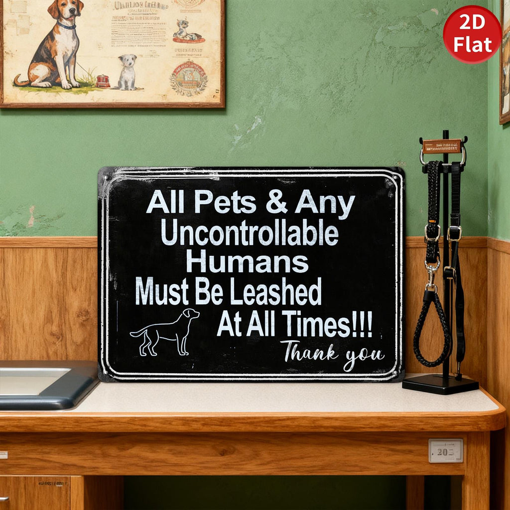 Leashed Pets Metal Sign: Funny Dog Silhouette, Indoor/Outdoor Decor