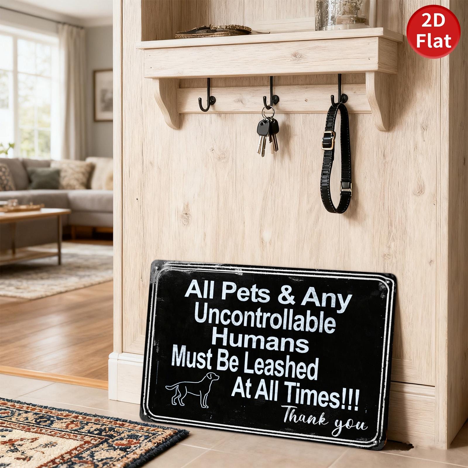 Leashed Pets Metal Sign: Funny Dog Silhouette, Indoor/Outdoor Decor