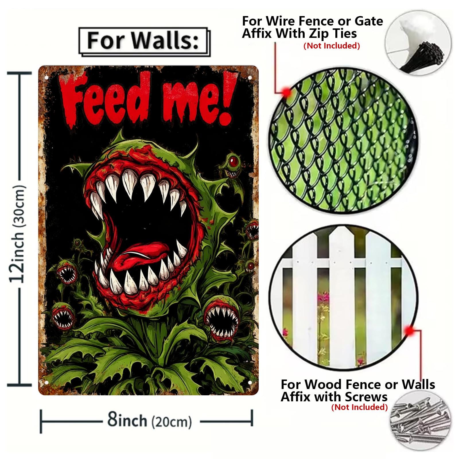 Carnivorous Plant Metal Sign: Vintage Horror Sci-Fi Wall Art