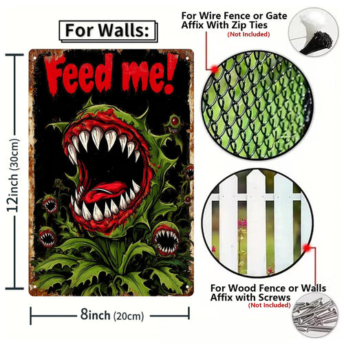 Carnivorous Plant Metal Sign: Vintage Horror Sci-Fi Wall Art