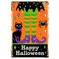 Halloween Witch Legs Metal Sign: Black Cat, Spider, Retro Porch Decor